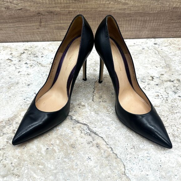Gianvito Rossi Black Leather Pointed Toe Pumps Stiletto Heels 39.5 Made in Italy - Picture 7 of 16
